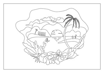 Hand Drawn Beautiful Scenery Illustration Coloring Book