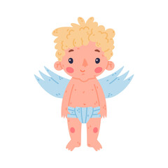 Cute baby Cupid. Adorable blond little boy angel character with wings cartoon vector illustration