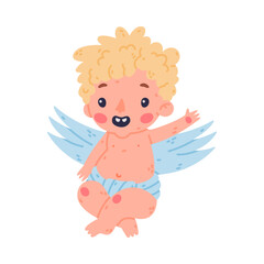 Cute baby Cupid. Blond little boy angel with wings cartoon vector illustration