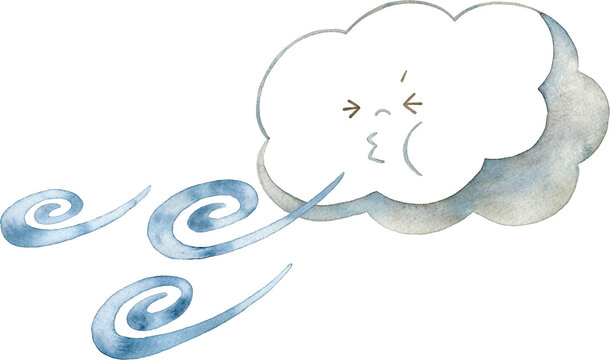 冷たい北風を吹く雲のキャラクターのイラスト