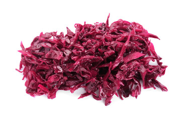 Pile of tasty red cabbage sauerkraut isolated on white