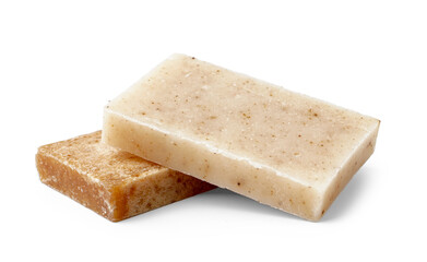 Natural soap bars on white background