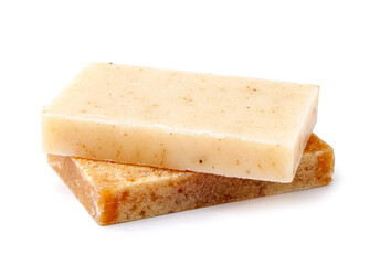 Natural soap bars on white background