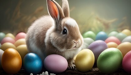 Easter Bunny Gathering its Eggs. Generative Ai