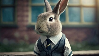 Easter Bunny in a School Uniform. Generative Ai