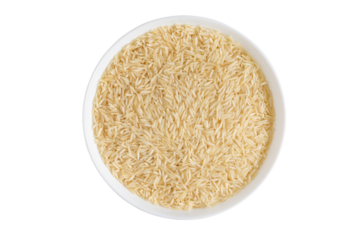 Basmati long rice in bowl isolated on white background