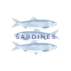 Simple Sardine Fish Vector Illustration Logo In Blue Color