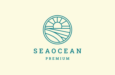 line logo design with simple and modern sea water wave shape in circle .