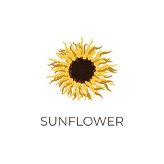 Vintage Yellow Sunflower Vector Illustration Logo