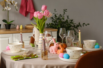 Beautiful table serving for Easter celebration in dining room