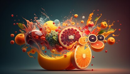 Obraz na płótnie Canvas Fresh and Juicy Fruit Juice Illustration Concept. AI Generative.
