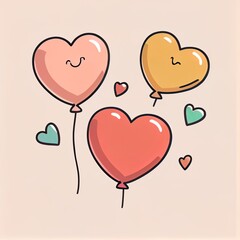 Heart-shaped balloons with ribbon. Hand-drawn party decoration. Flat vector elements. balloon like a heart. concept of balloon, event, joy, present, balloon. Generative Ai