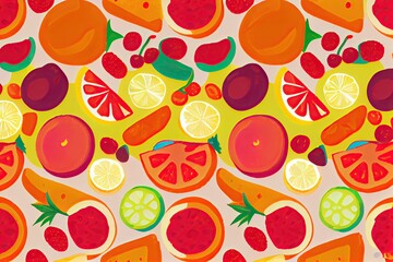 Trendy and colourful of Summer brushed strokes style, seamless pattern. Fashion modern style. Fruit fabric print. Generative Ai.