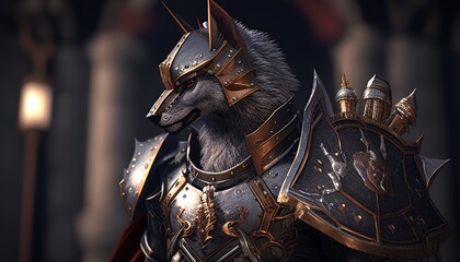 honorable wolf knight digital art illustration, Generative AI