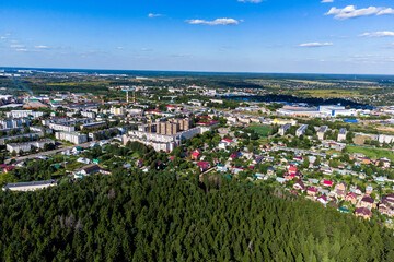 View from a great height on the urban development of the city of Balabanovo, Kaluga region, Russia
