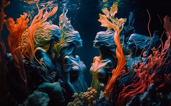 The Beauty of Ocean Nymphs, AI Generative 