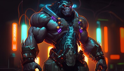 tough gorilla enforcer digital art illustration, Generative AI