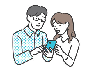 スマホを操作する夫婦のベクターイラスト素材／申し込み／チェック