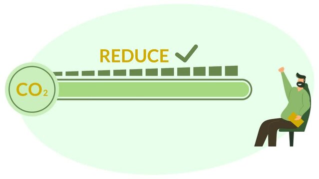 CO2 Reduce and Environment protection Concept Green icon animation. Reduce Air Pollution with less emission of dioxide Reduction