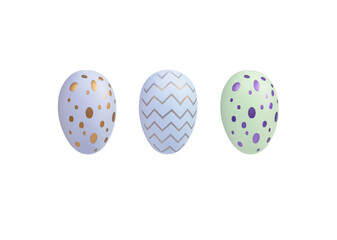 Three Easter eggs with a pattern on a transparent background