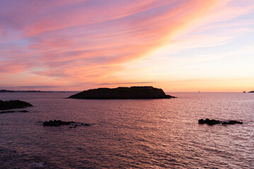 The Grand Be island view from the St Malo fortification at the sunset( St Malo, Ile et Vilaine, Bretagne, France)