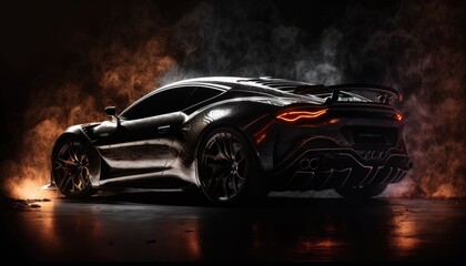 Supersport car with dark background, Led lighting. Created with generative AI.	
