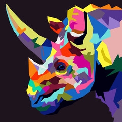 Horned rhinoceros drawn using WPAP art style, pop art, vector illustration.