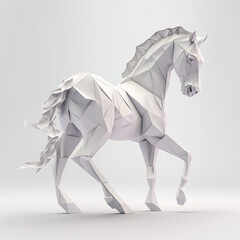 White background, hyper sharp 3D horse, paper origami, pastel colours