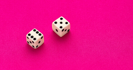 Pair of dice for board game - Rhodamine red eva rubber background