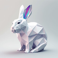 White background, hyper sharp 3D rabbit, paper origami, pastel colours