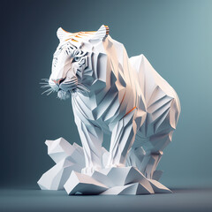 White background, hyper sharp 3D tiger, paper origami, pastel colours - obrazy, fototapety, plakaty