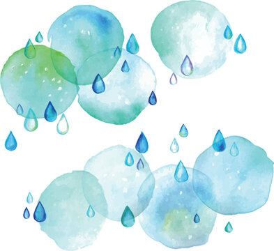水彩画。水彩タッチの雨の雫ベクター背景。梅雨の背景。Watercolor. Rain drops vector background with watercolor touch. Rainy season background.