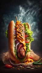 Hot and Juicy Hot Dog Perfection. AI Generative.