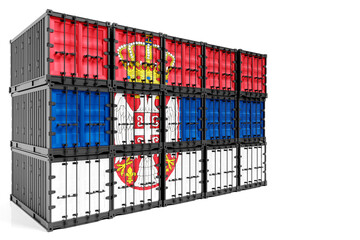 Fototapeta premium The concept of Serbia export-import, container transporting and national delivery of goods. The transporting container with the national flag of Serbia, view front