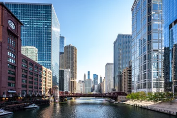 Keuken spatwand met foto View of Chicago, Illinois and Chicago River with buildings and bridges  © Anthony