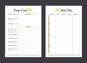 (Lemon) Recipe Card and Meal Plan Planner template. Happy Food and Happy Plan and Happy life. Vector illustration. 