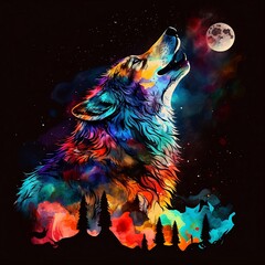 Northern lights as a wolf. Generative AI.