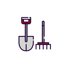 Set of agriculture tools. Shovel and rack