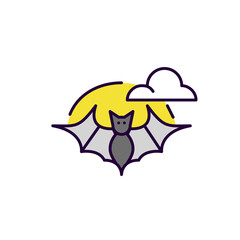 Flying bat over full moon. Spooky autumn Halloween night