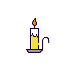 Burning candle on a plate. Celebration icon