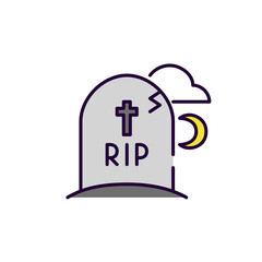 Grave with cross and RIP in a spooky autumn night. Halloween symbol