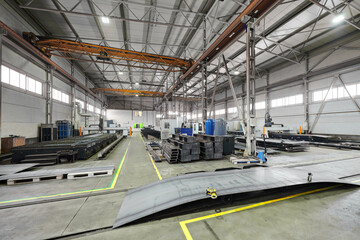 Metal sheets processing workshop at production plant