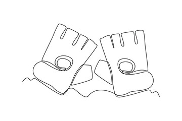 Continuous one line drawing gloves. Fitness equipment concept. Single line draw design vector graphic illustration.