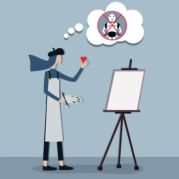 The artist creating her art with heart - vector