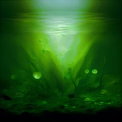 Tuinposter underwater freshwater green landscape / underwater landscape of the lake ecosystem, algae, green water, fresh water Created by AI. AI photo © aigeneratorimage
