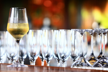 empty glass glasses group, dishes in the restaurant, table clean serving