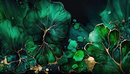 Saint Patrick's Day Alcohol ink painting with Dark color palette: A Beautiful Unique Artistic Designer Wallpaper Background Template for Celebration Presentation, Ad, and all Purposes generative AI