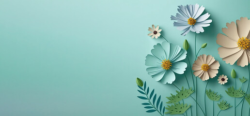 a beautiful cosmos flowers on green background and copy space for text, cosmos flower on empty background