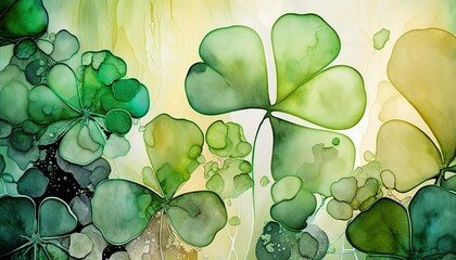 Saint Patrick's Day Alcohol ink painting with Light color palette: A Beautiful Unique Artistic Designer Wallpaper Background Template for Celebration Presentation, Ad, and all Purposes generative AI