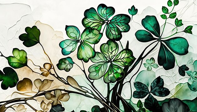 Saint Patrick's Day Alcohol ink painting with Light color palette: A Beautiful Unique Artistic Designer Wallpaper Background Template for Celebration Presentation, Ad, and all Purposes generative AI